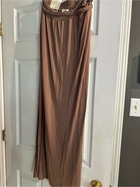 Noelle Braided-Waist Maxi Skirt in Mauve Brown